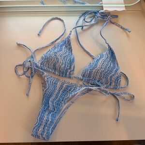 Blue and White Striped Bikini